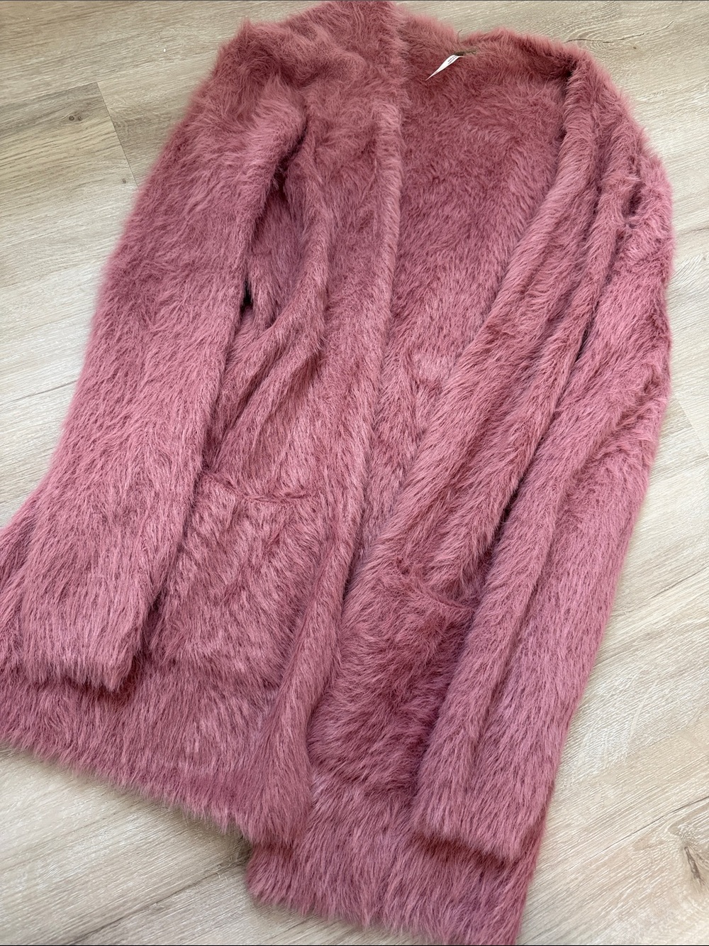 Women's Dusty Rose Fuzzy Open-Front Cardigan